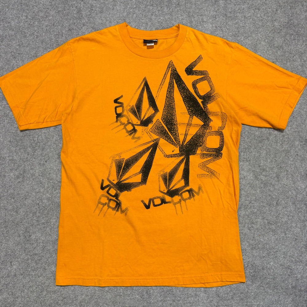 Volcom Mens Graphic T-Shirt Orange Black Stone Logo Short Sleeve Size M 0708